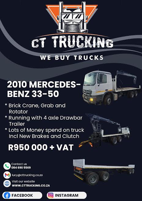 2010 Mercedes-Benz 33-50 Fitted with Brick Crane, Grab and Rotator +4 Axle Drawbar Trailer