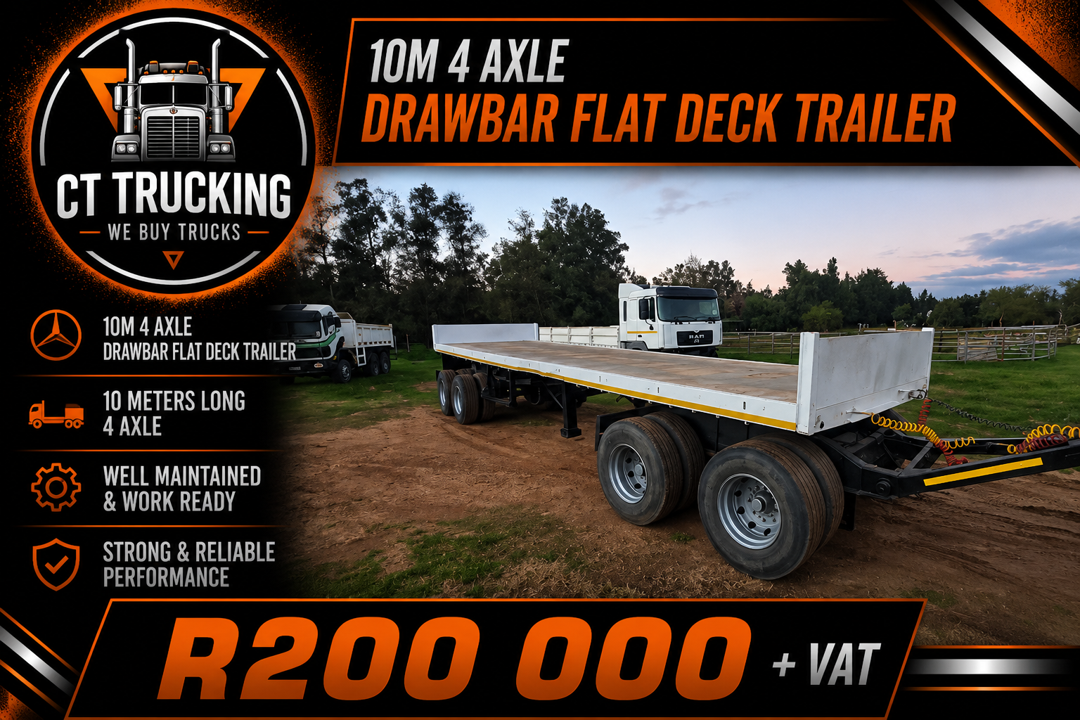 10M 4 Axle Drawbar Flat Deck Trailer